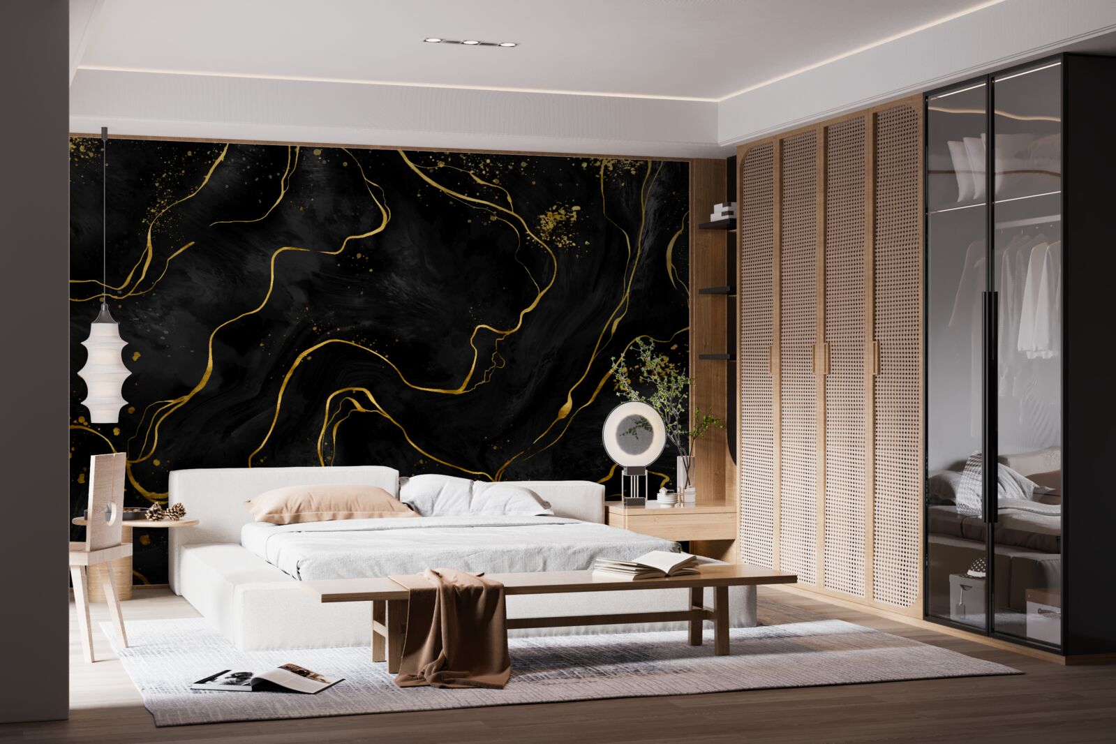 Fotobehang marmeren achtergrond in zwart- en goudtinten