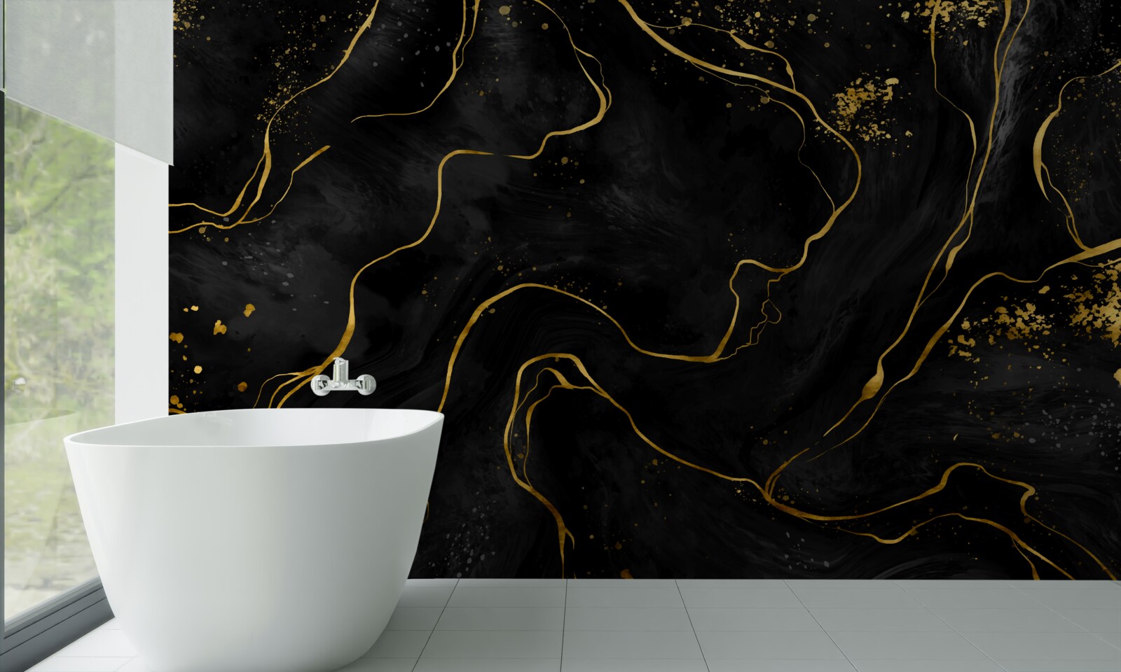 Fotobehang marmeren achtergrond in zwart- en goudtinten
