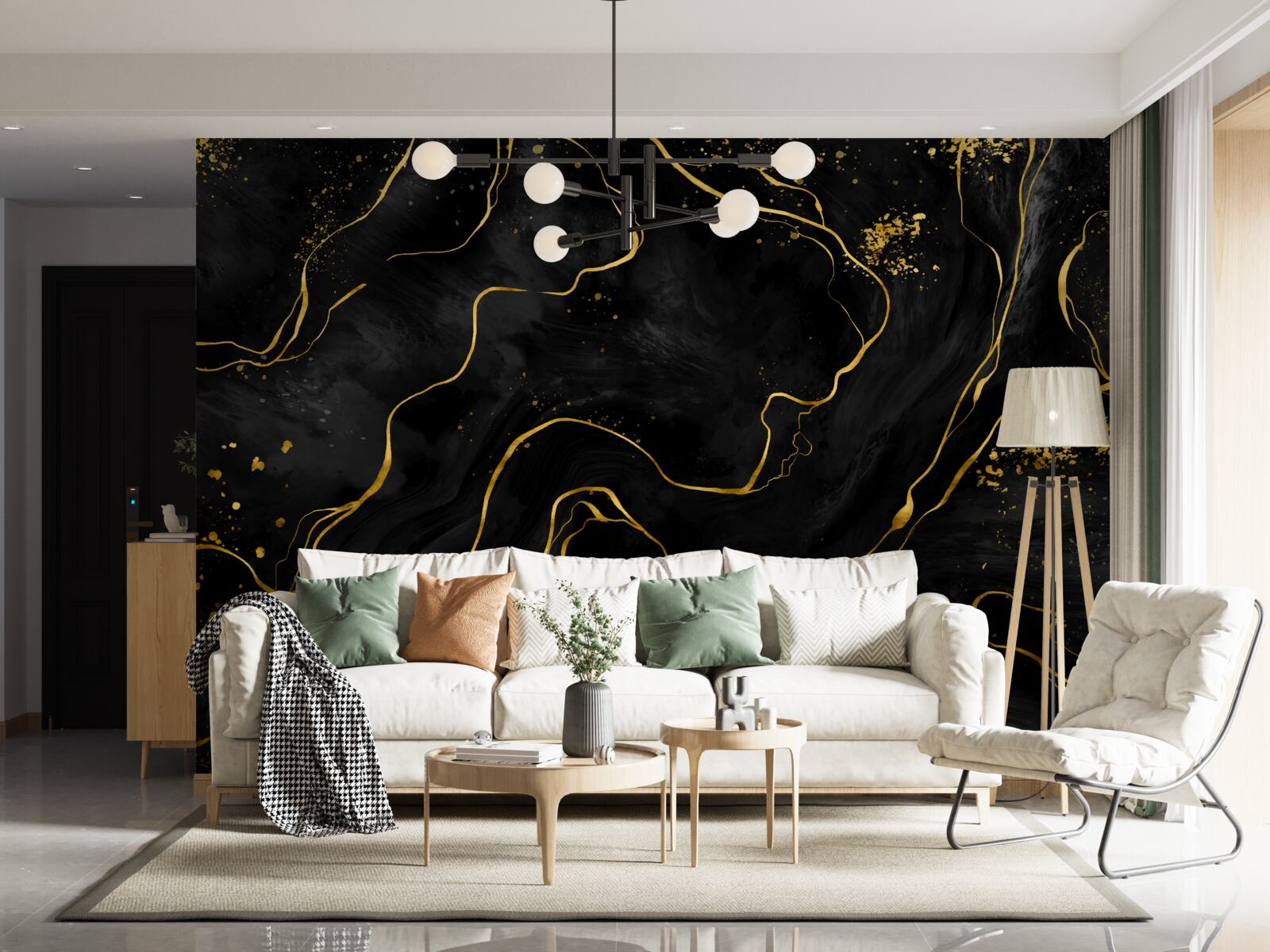 Fotobehang marmeren achtergrond in zwart- en goudtinten