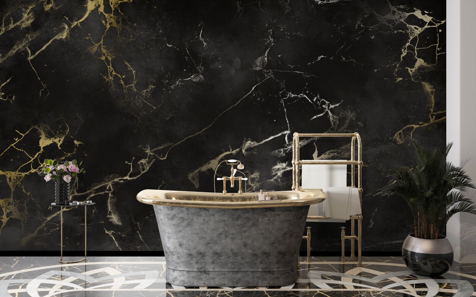 Fotobehang zwart marmerpatroon