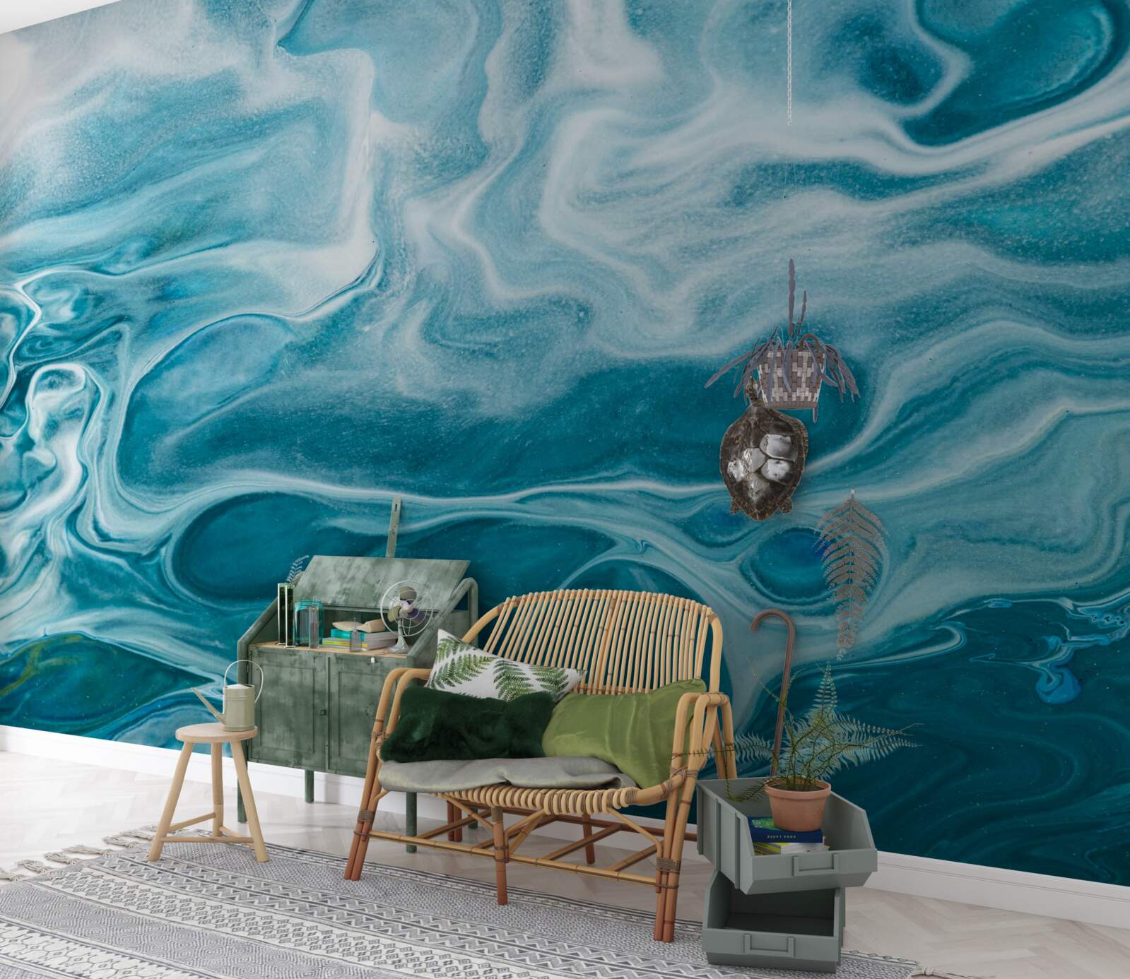 Fotobehang subtiele turquoise tint van marmer