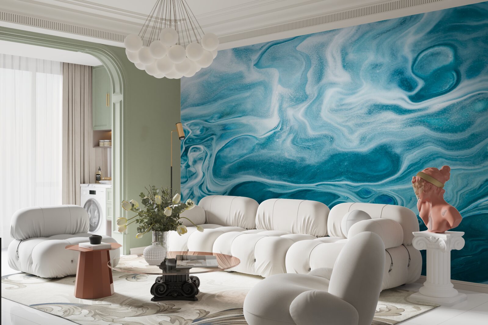 Fotobehang subtiele turquoise tint van marmer