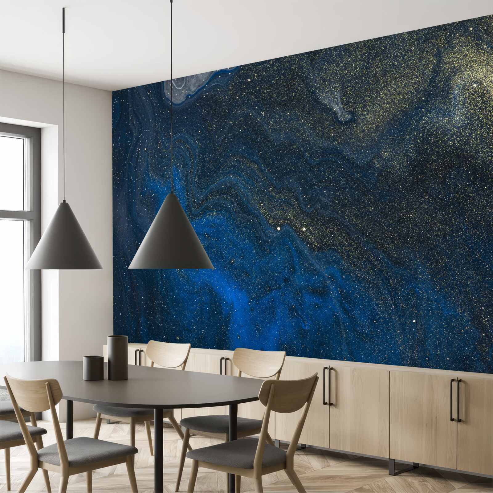 Fotobehang blauw-goud stof