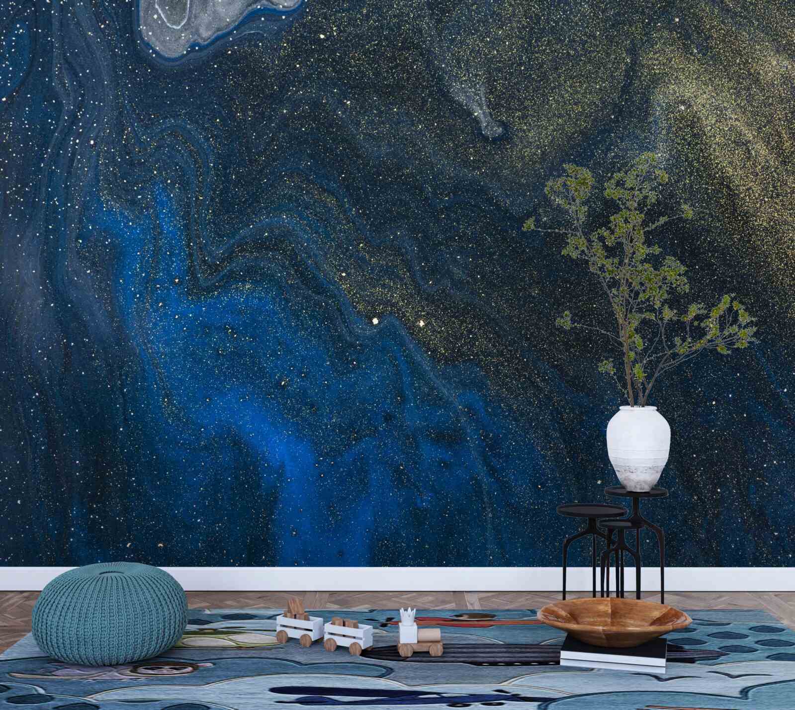 Fotobehang blauw-goud stof