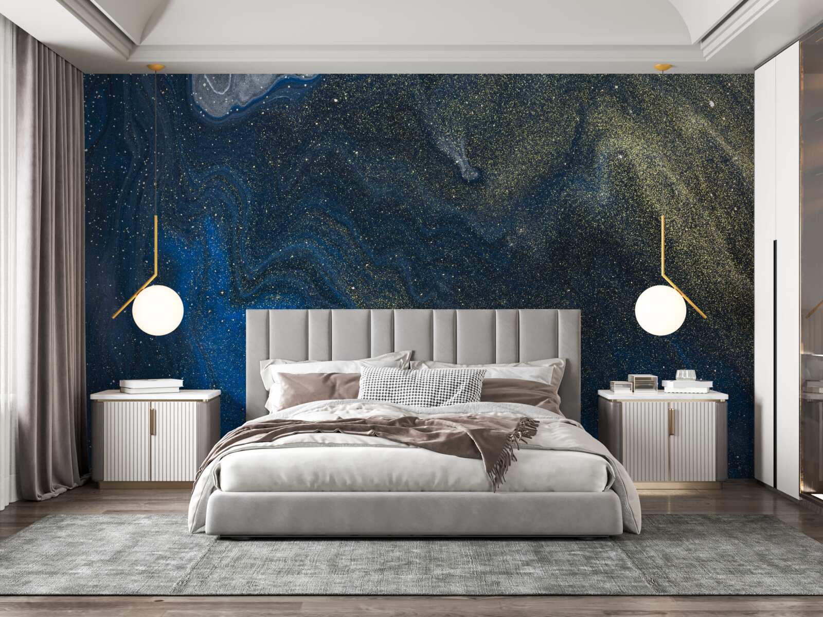 Fotobehang blauw-goud stof