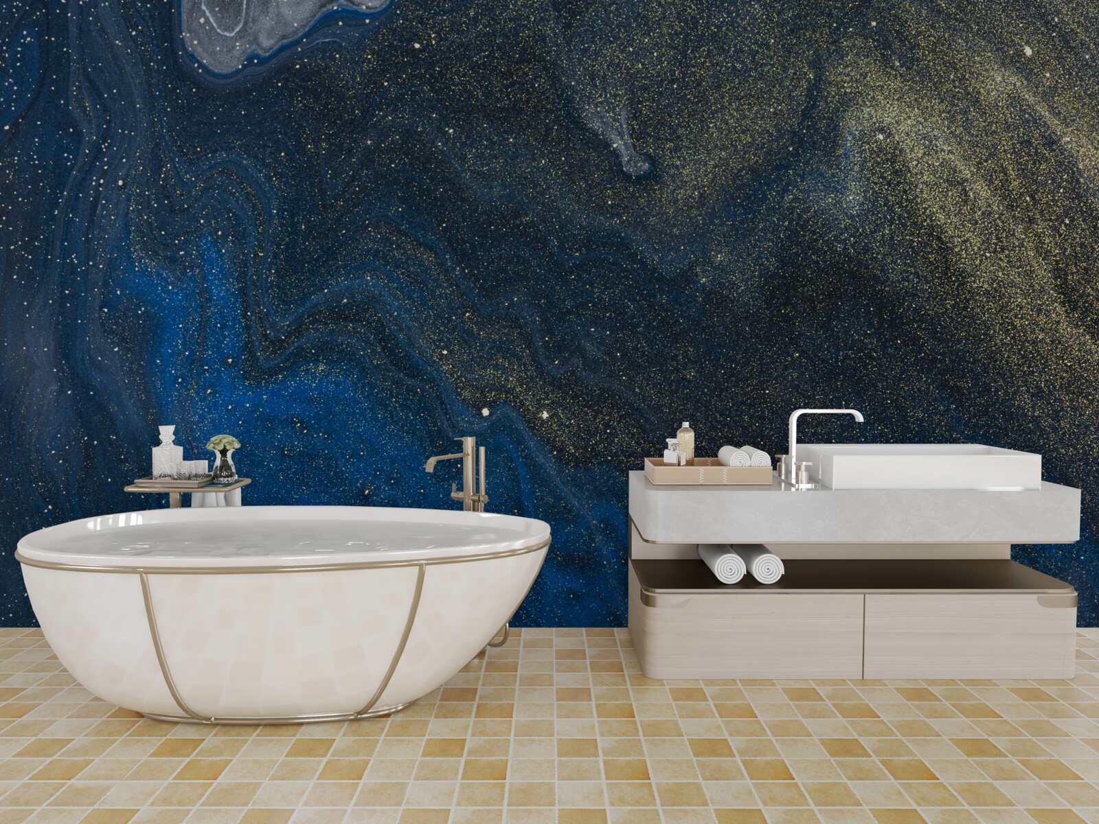 Fotobehang blauw-goud stof