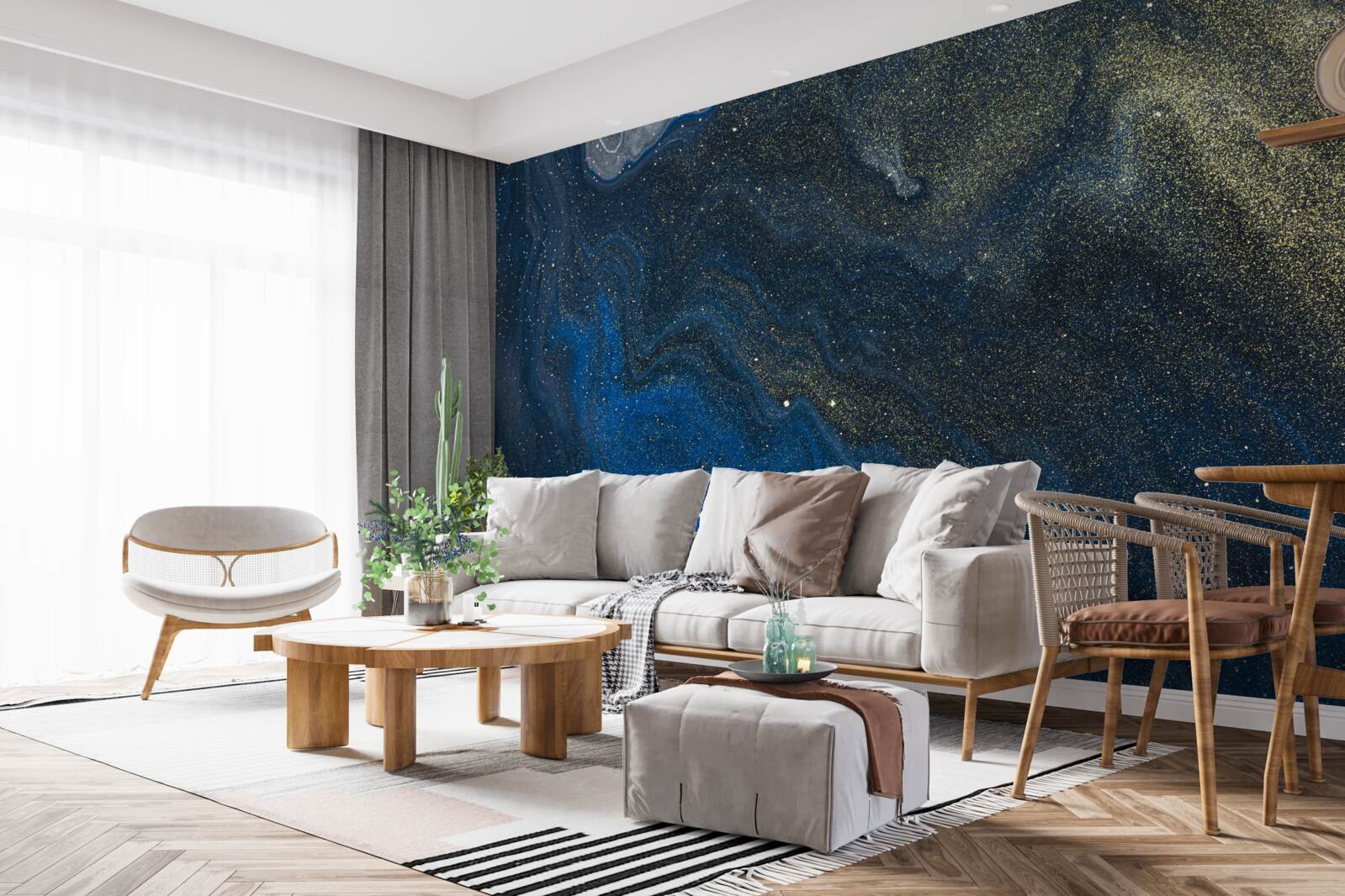 Fotobehang blauw-goud stof