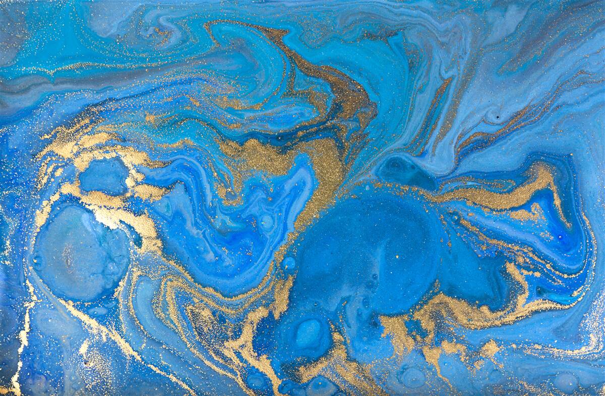 Fotobehang blauw en goud in marmerstijl