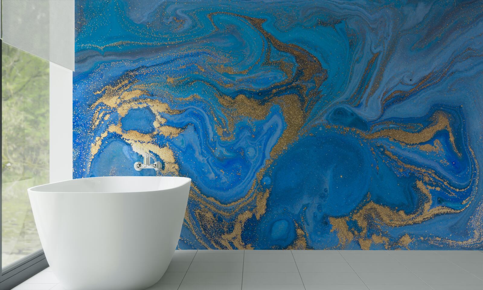 Fotobehang blauw en goud in marmerstijl