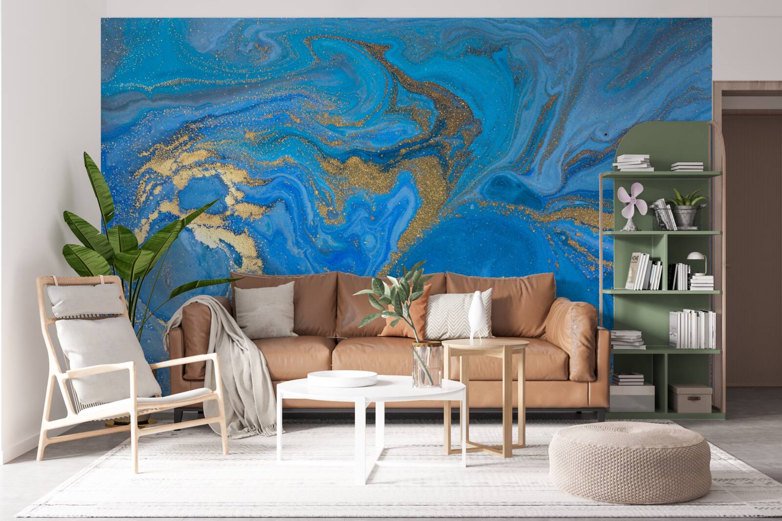 Fotobehang blauw en goud in marmerstijl