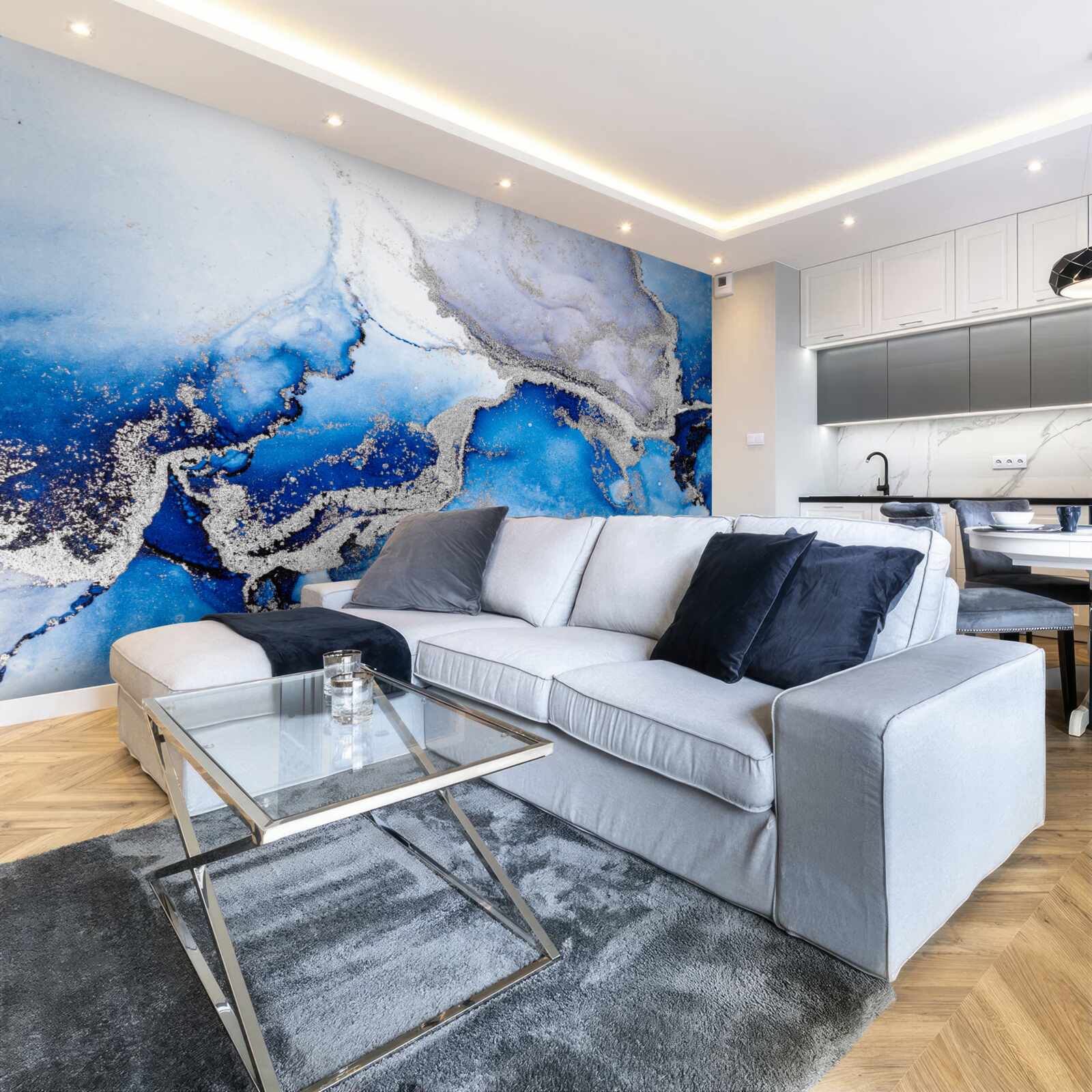 Fotobehang extravagante abstracte achtergrond in een blauwe tint