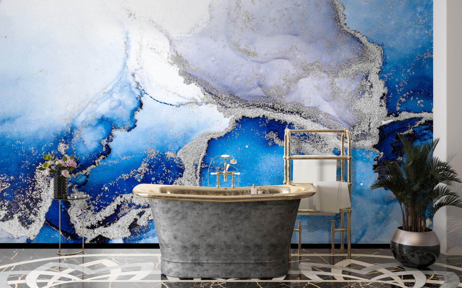 Fotobehang extravagante abstracte achtergrond in een blauwe tint