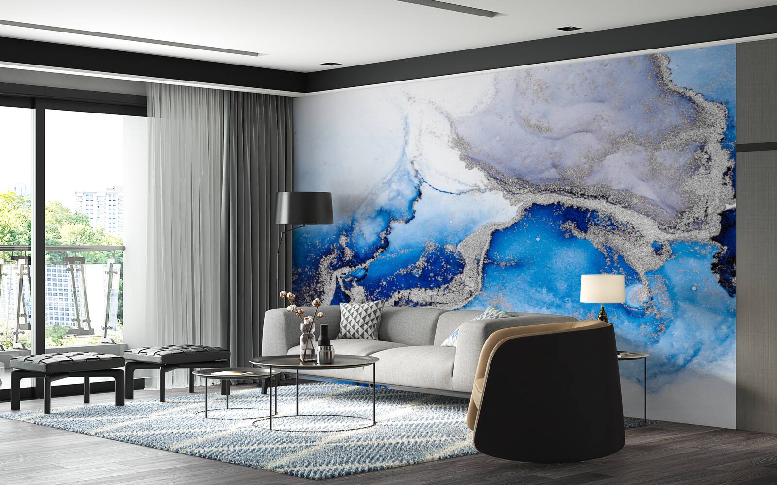 Fotobehang extravagante abstracte achtergrond in een blauwe tint