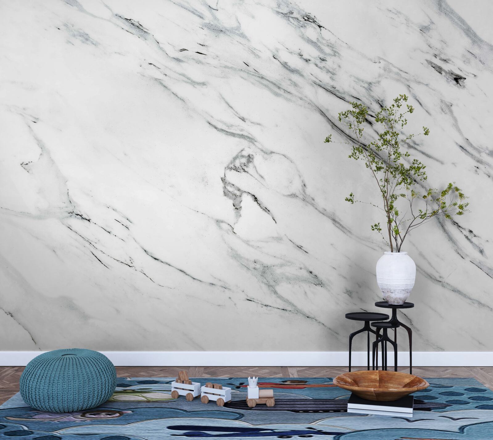 Fotobehang wit marmer met grijze strepen