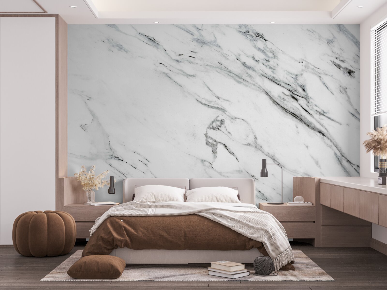 Fotobehang wit marmer met grijze strepen