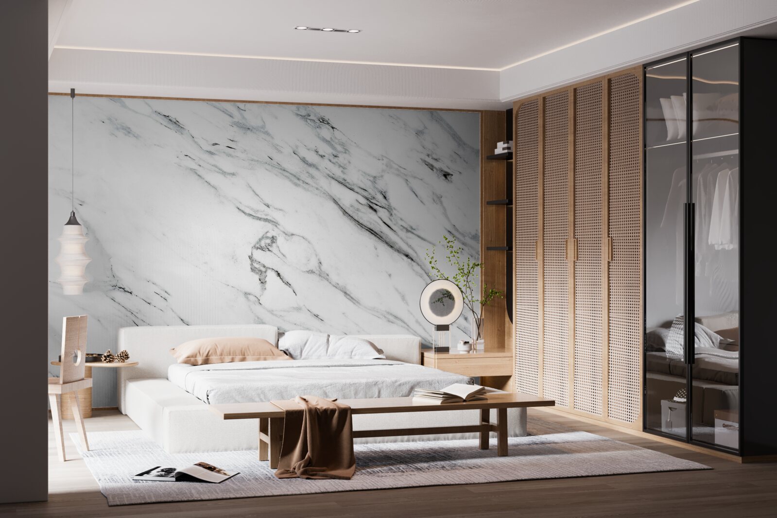 Fotobehang wit marmer met grijze strepen