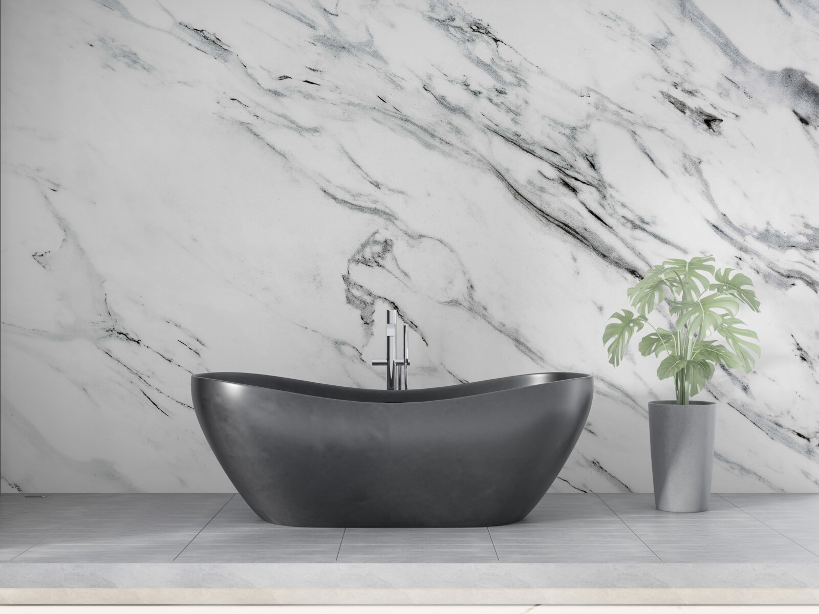 Fotobehang wit marmer met grijze strepen