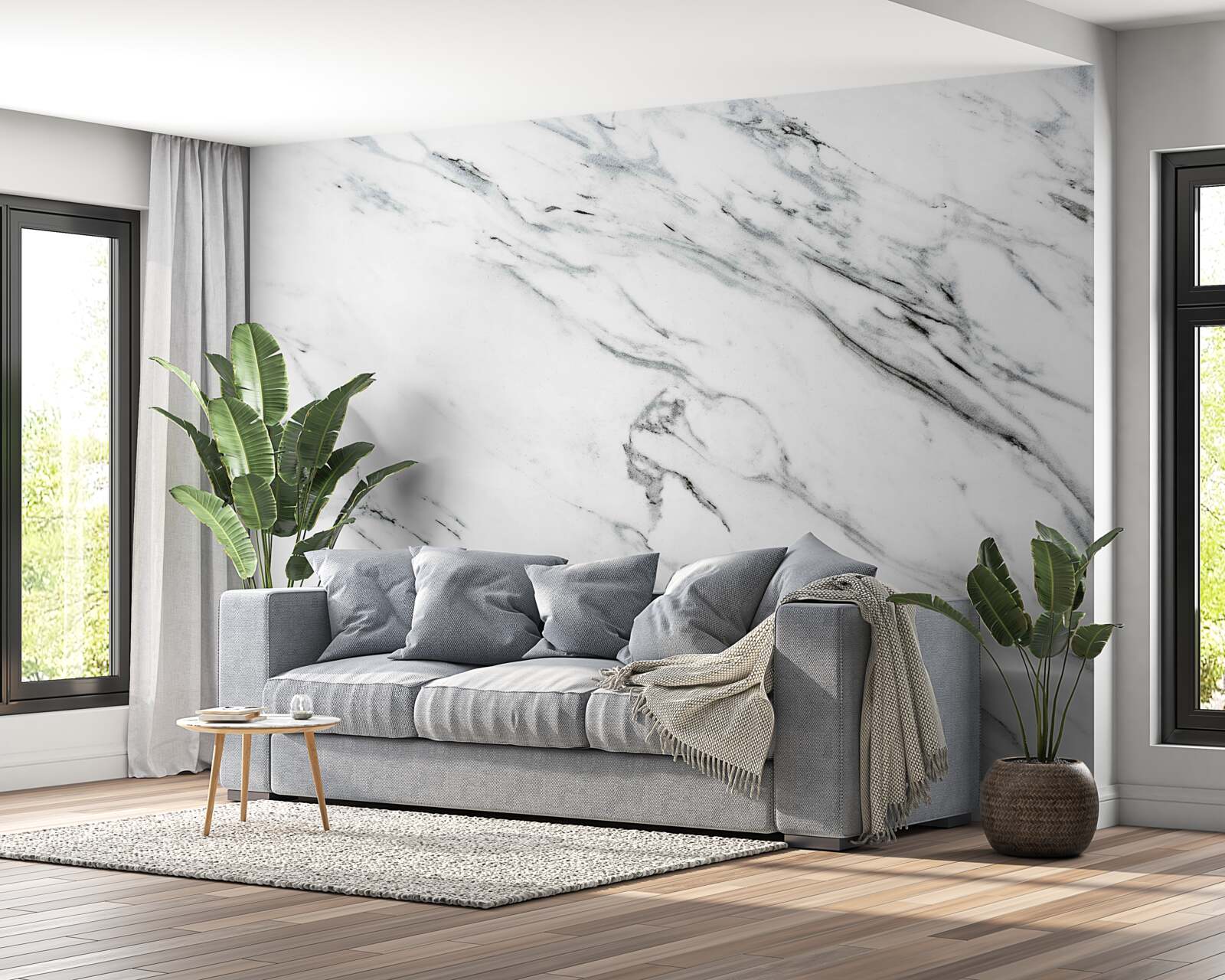 Fotobehang wit marmer met grijze strepen