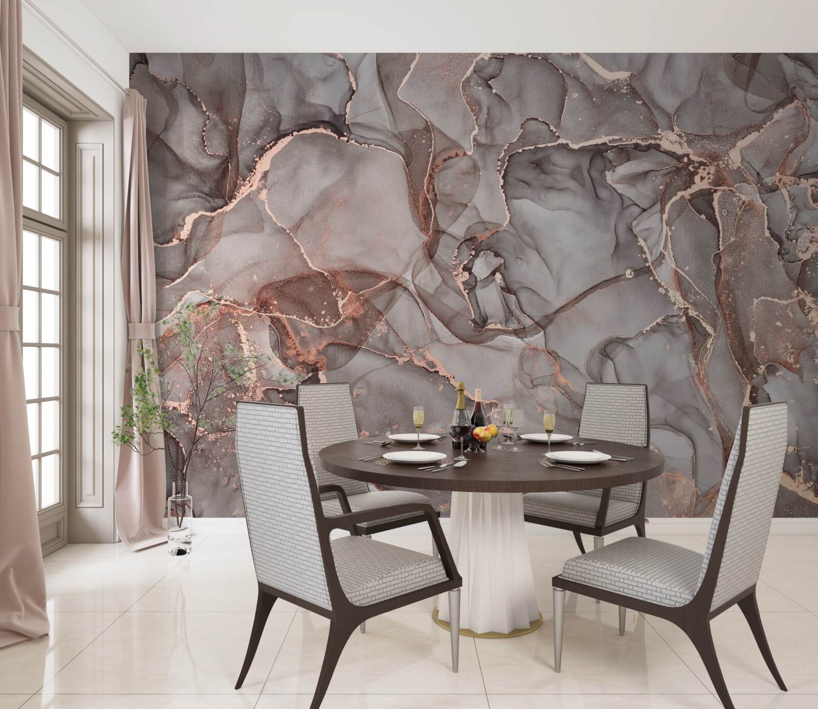 Fotobehang natte zilverachtige vloeistof