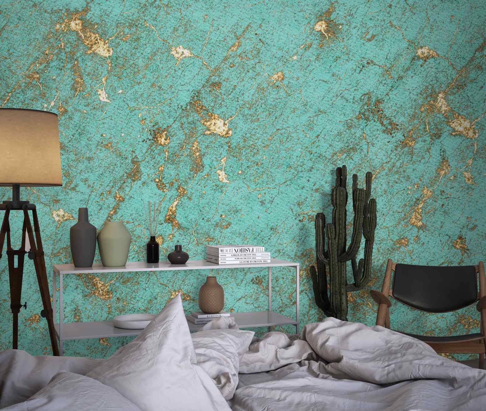 Fotobehang gouden smaragd in marmer