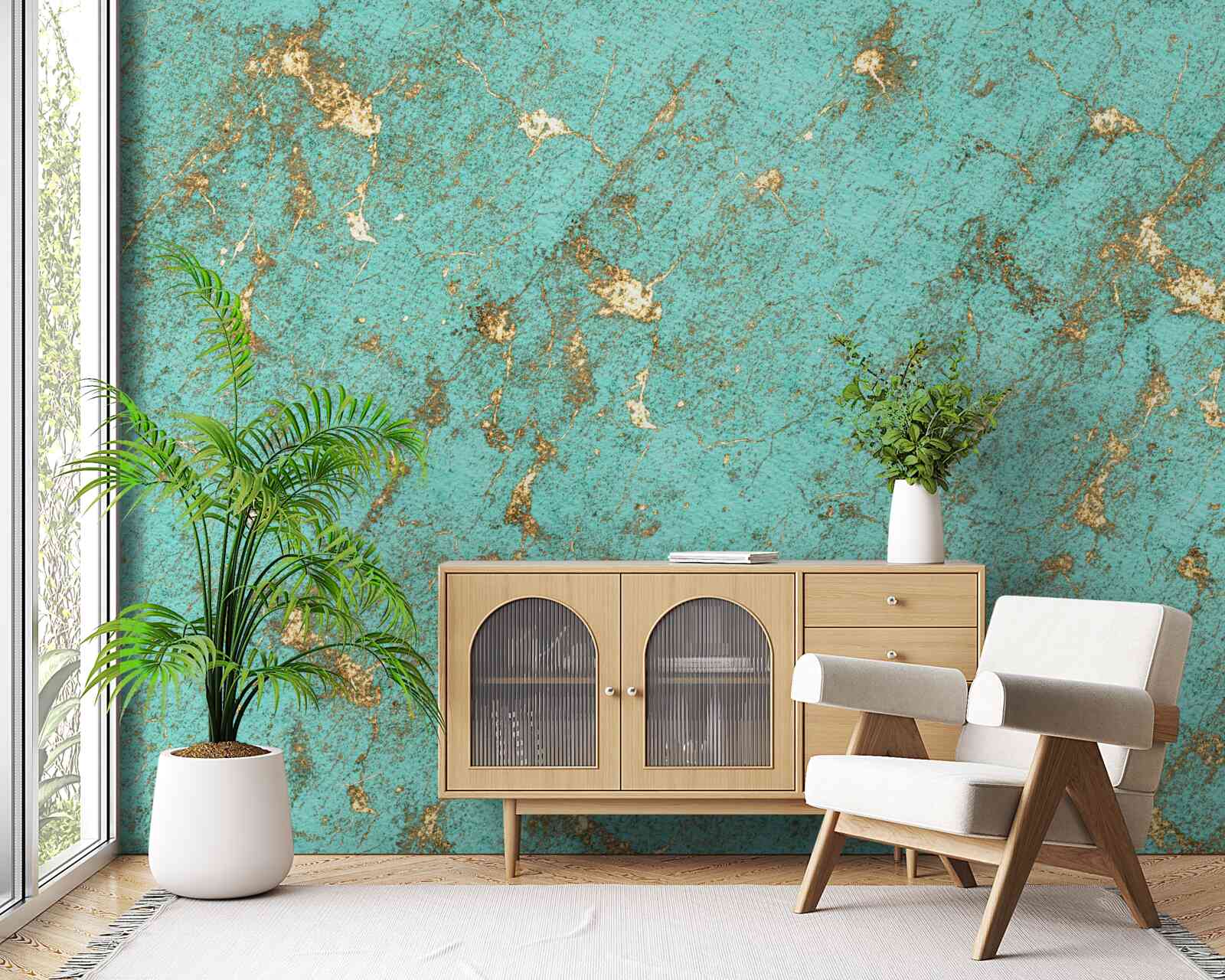 Fotobehang gouden smaragd in marmer