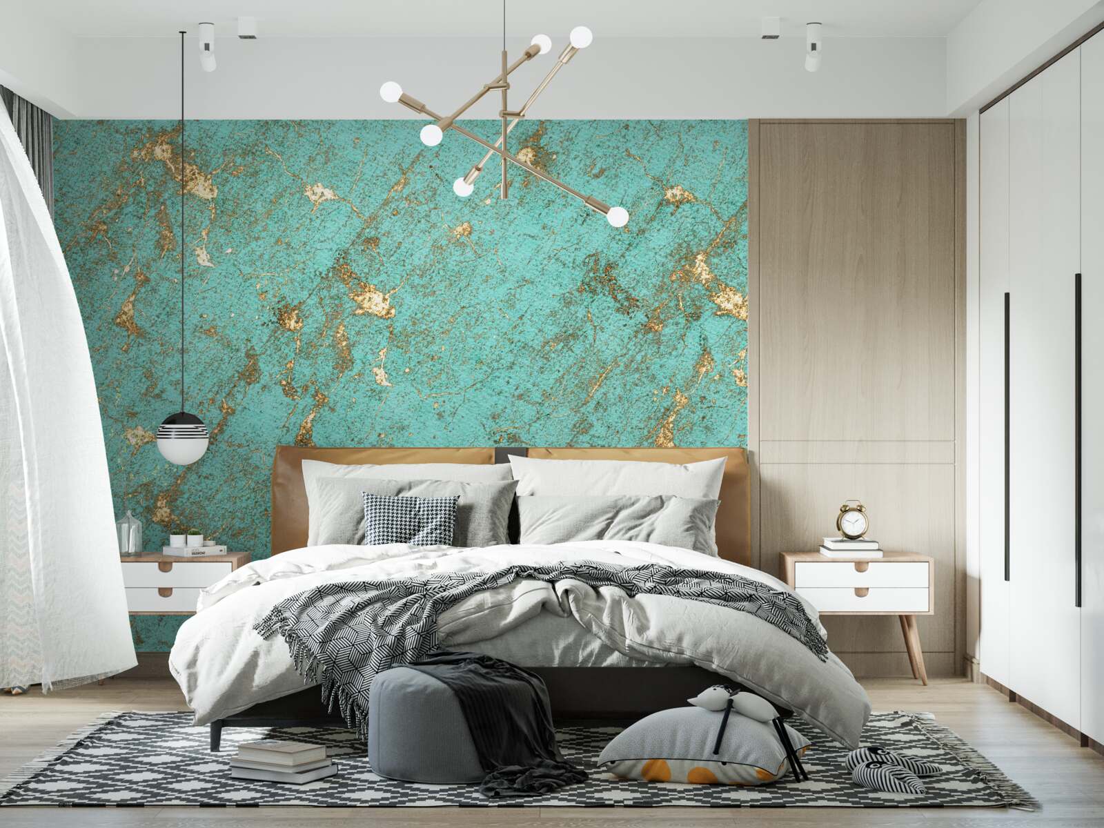 Fotobehang gouden smaragd in marmer