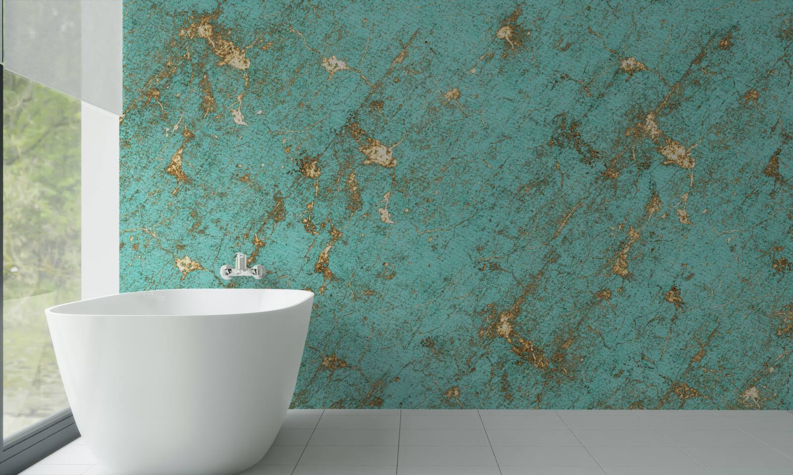 Fotobehang gouden smaragd in marmer