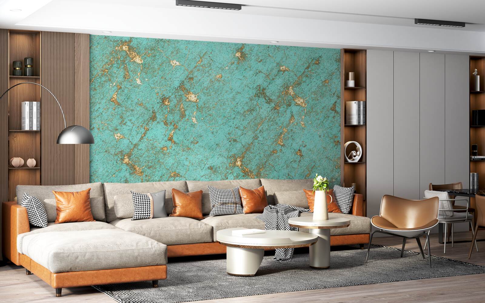 Fotobehang gouden smaragd in marmer