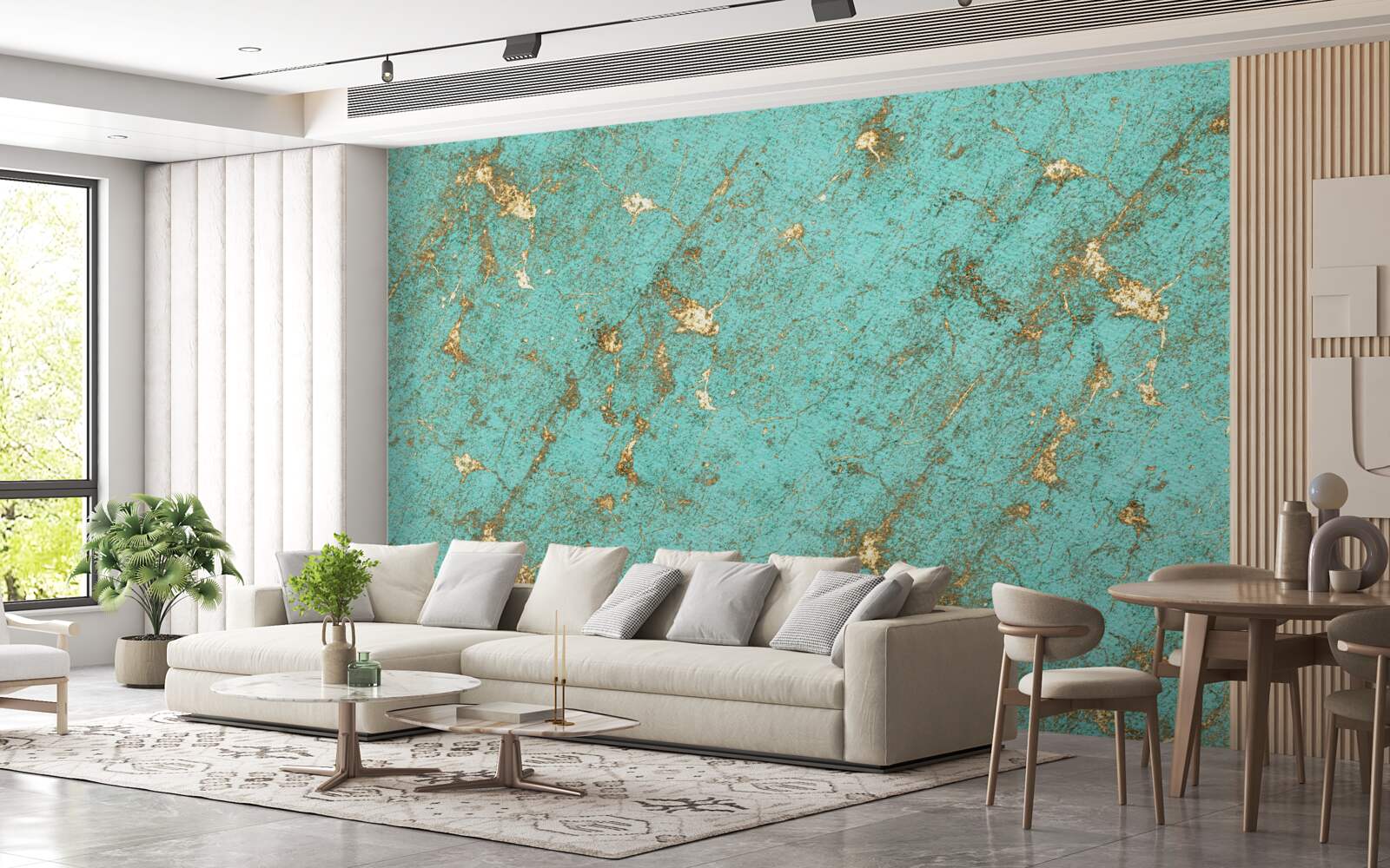 Fotobehang gouden smaragd in marmer