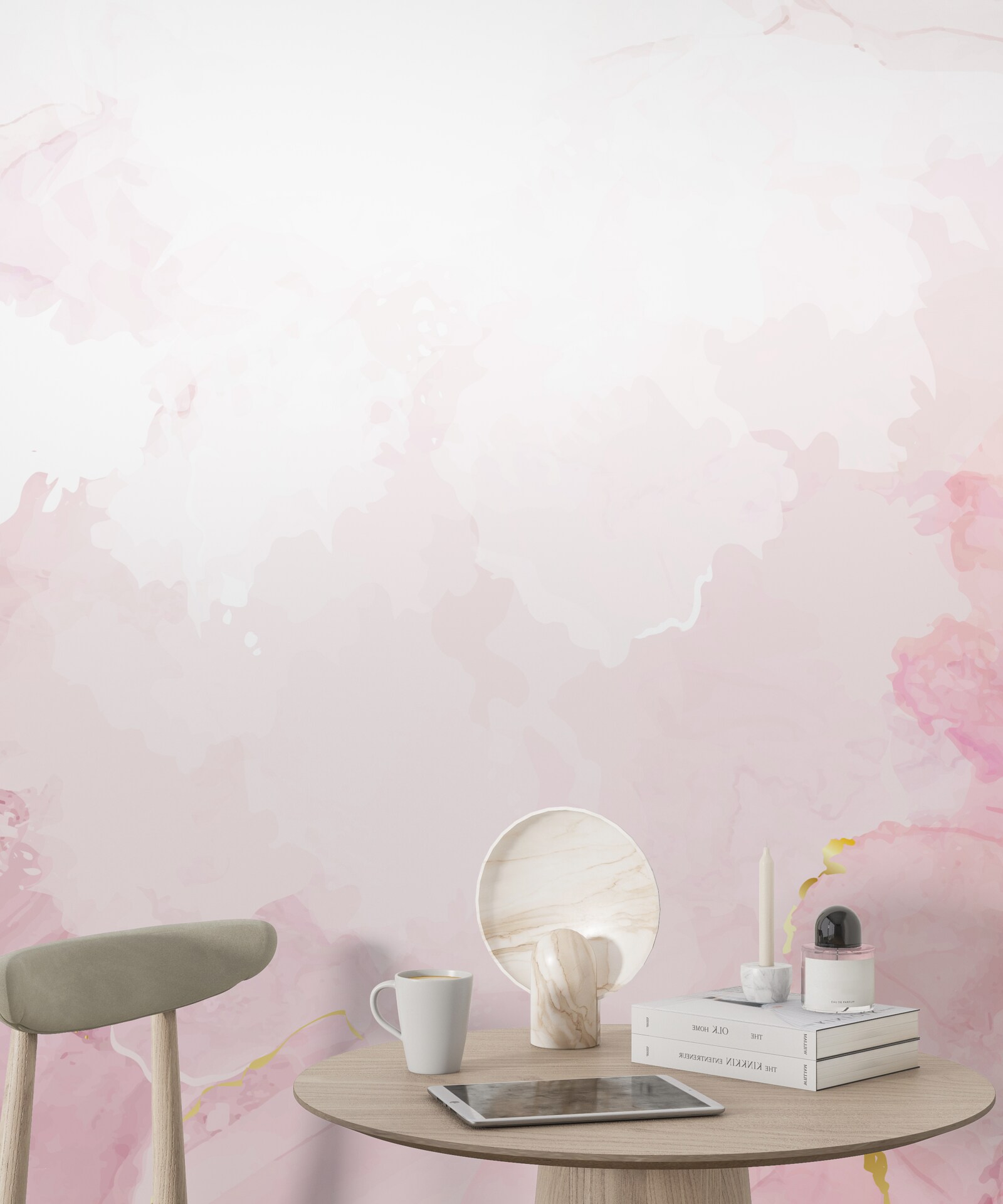 Fotobehang marmer in zachte tinten wit en roze