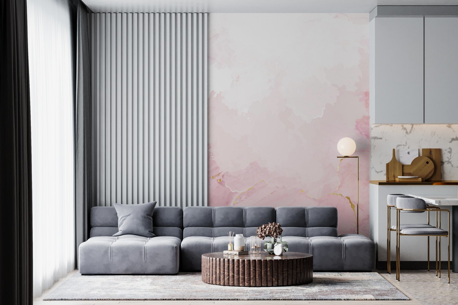 Fotobehang marmer in zachte tinten wit en roze