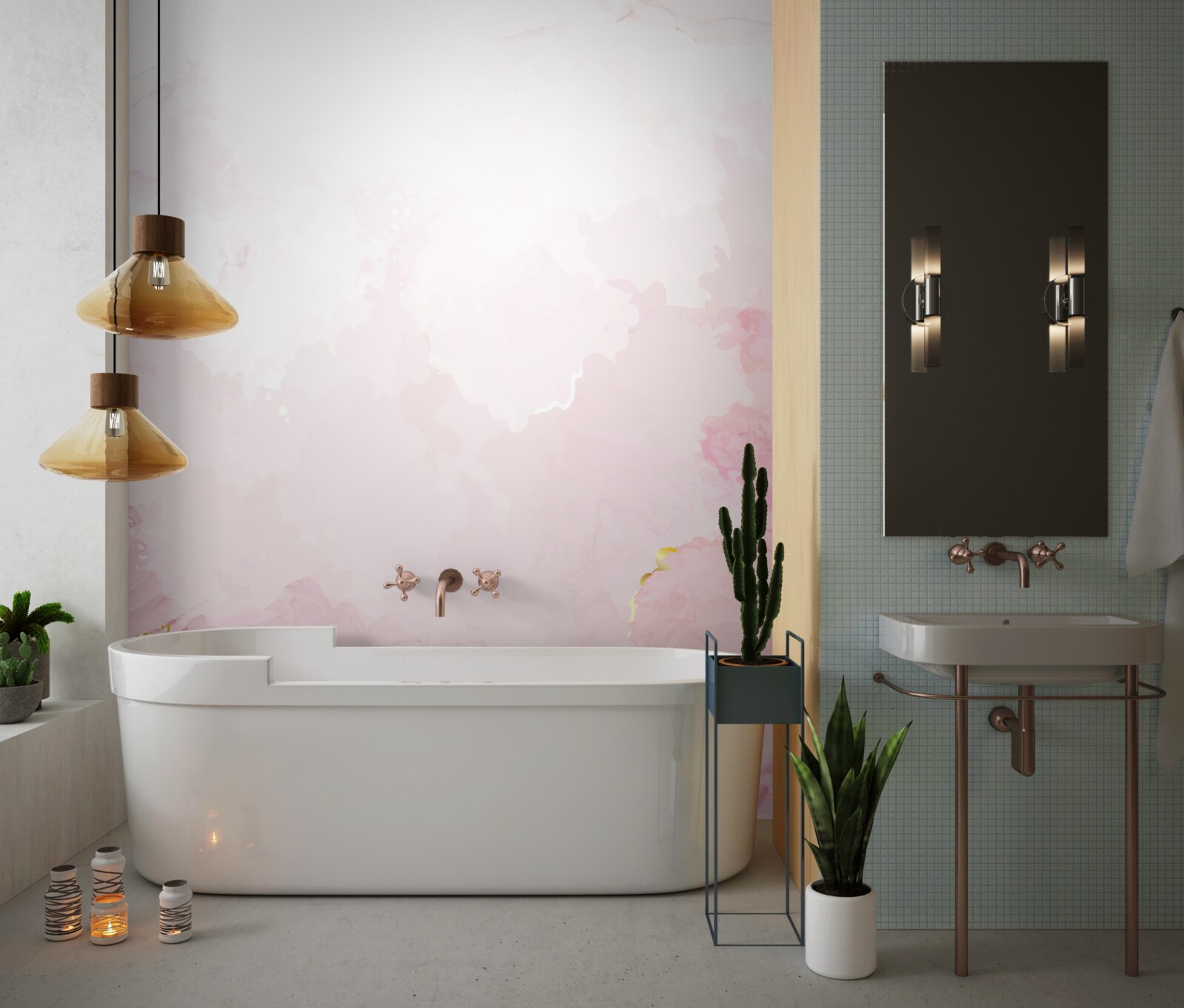 Fotobehang marmer in zachte tinten wit en roze