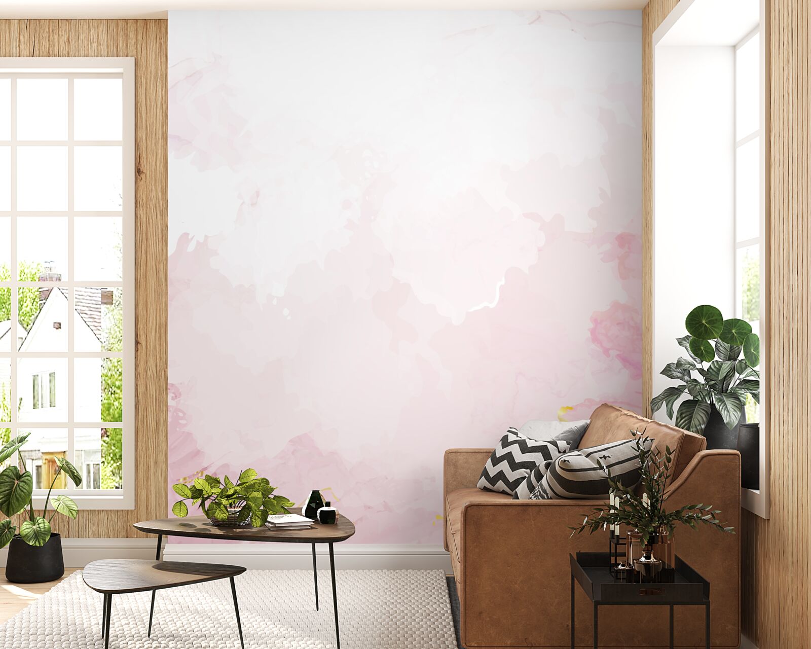 Fotobehang marmer in zachte tinten wit en roze