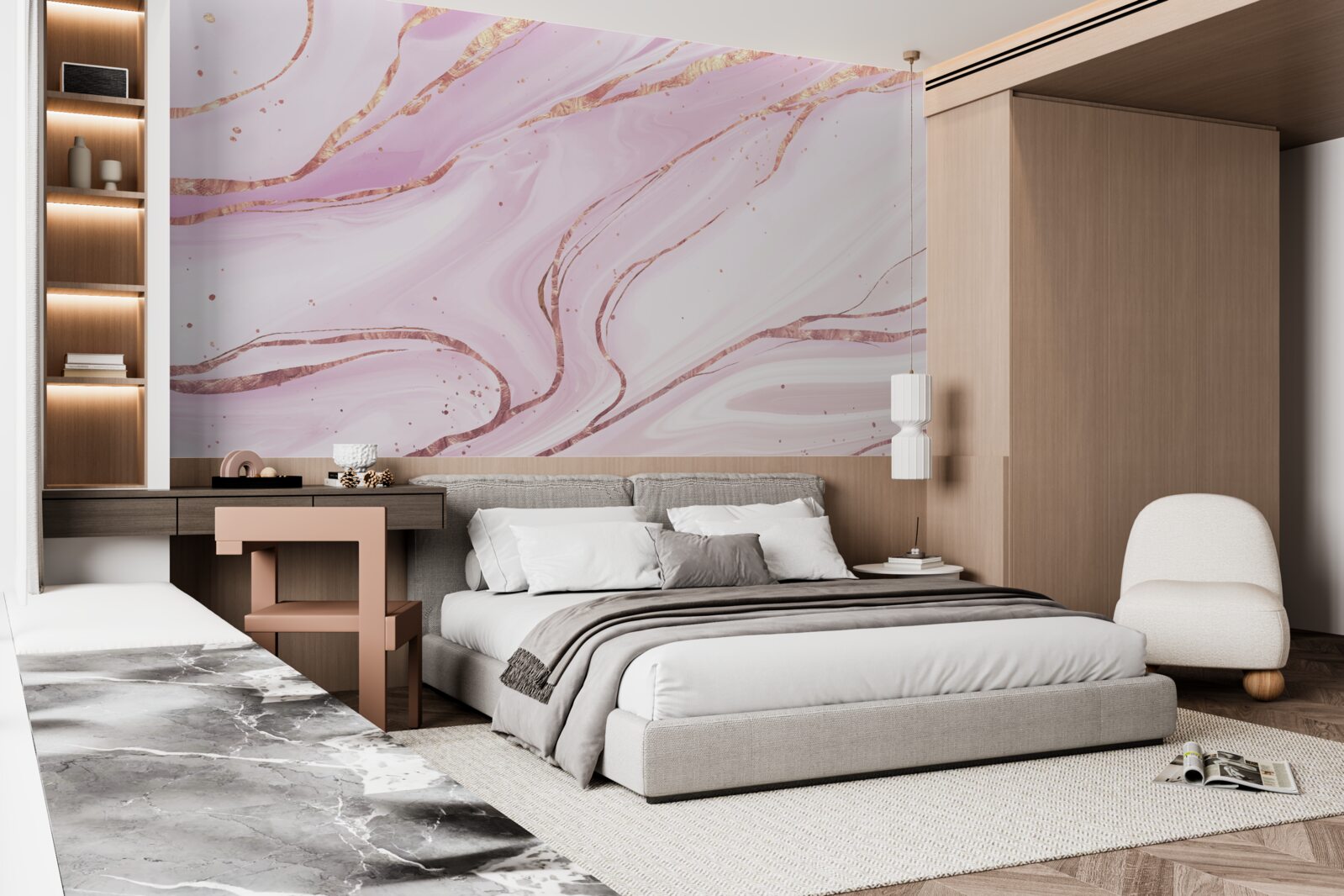 Fotobehang marmer in een roze stoffige tint