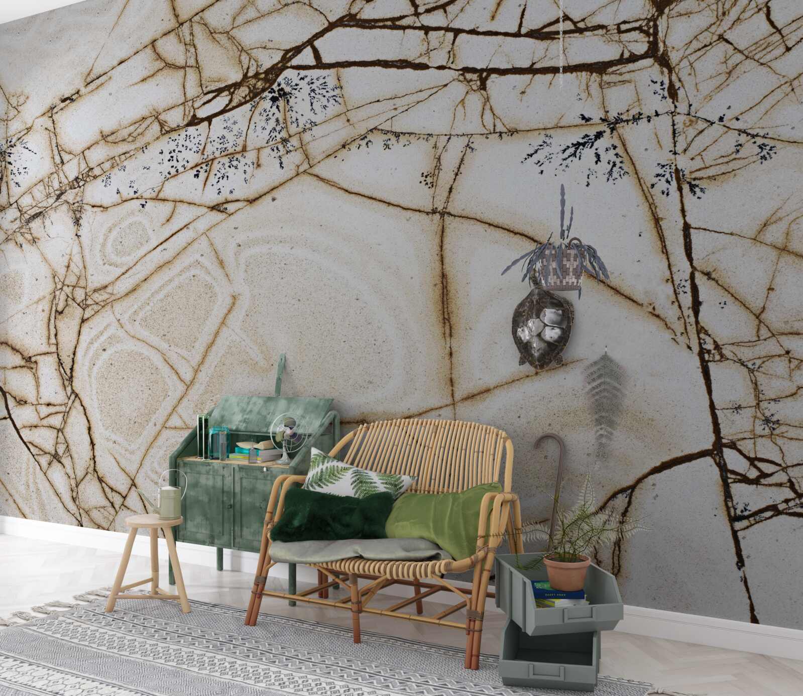 Fotobehang achtergrond met gebarsten licht marmer