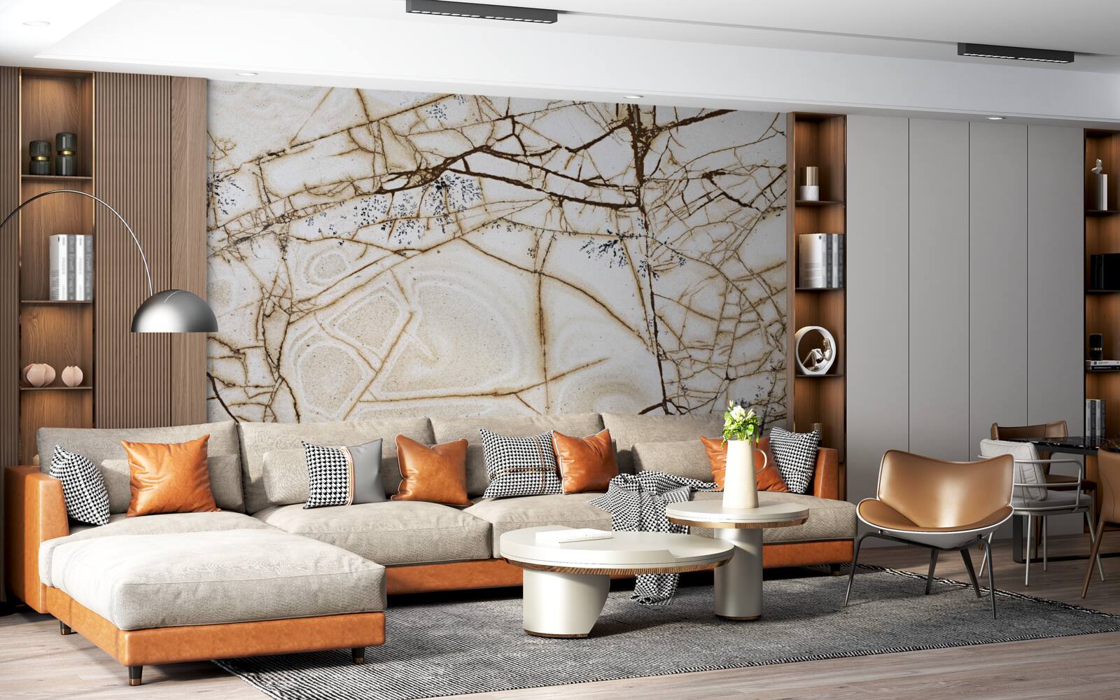 Fotobehang achtergrond met gebarsten licht marmer