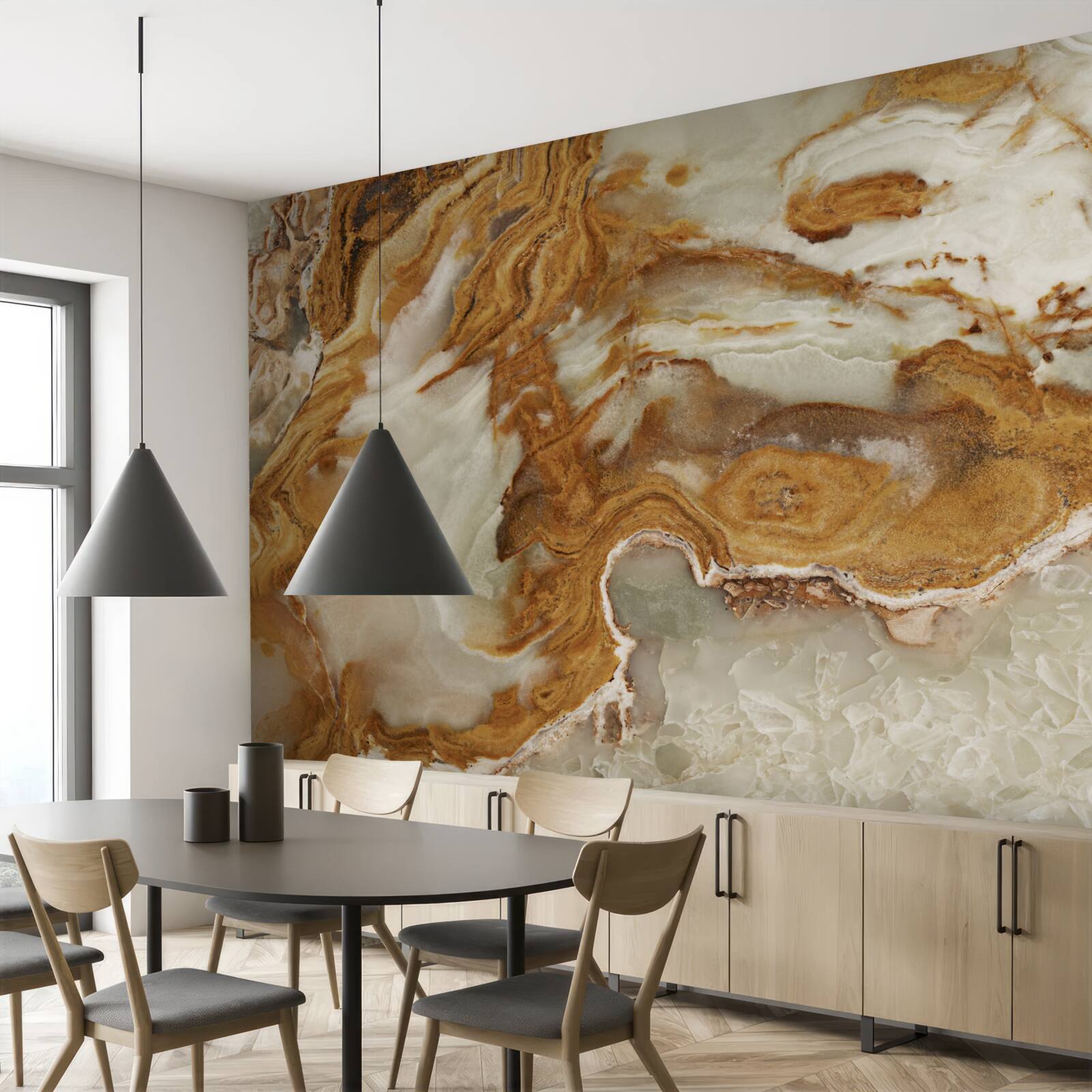 Fotobehang wit marmer met bruine adering