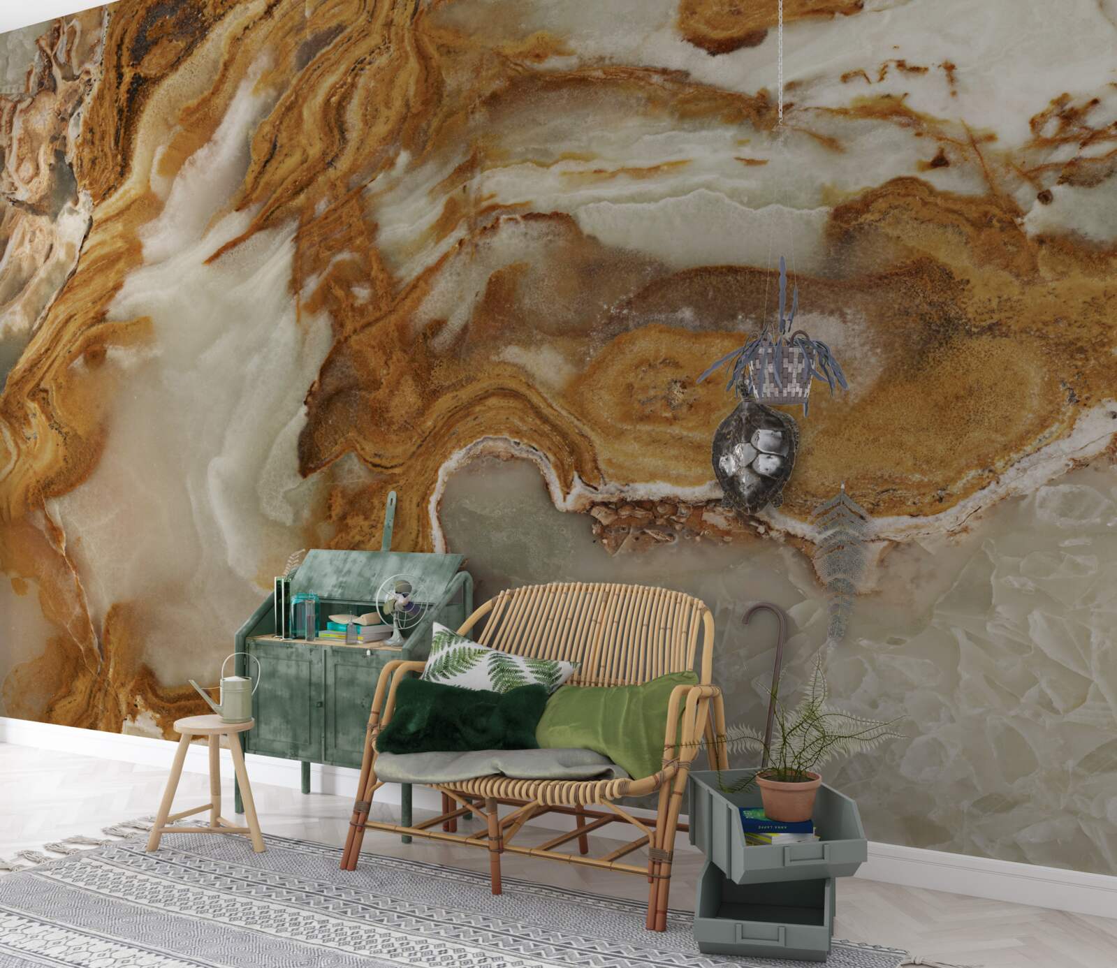 Fotobehang wit marmer met bruine adering