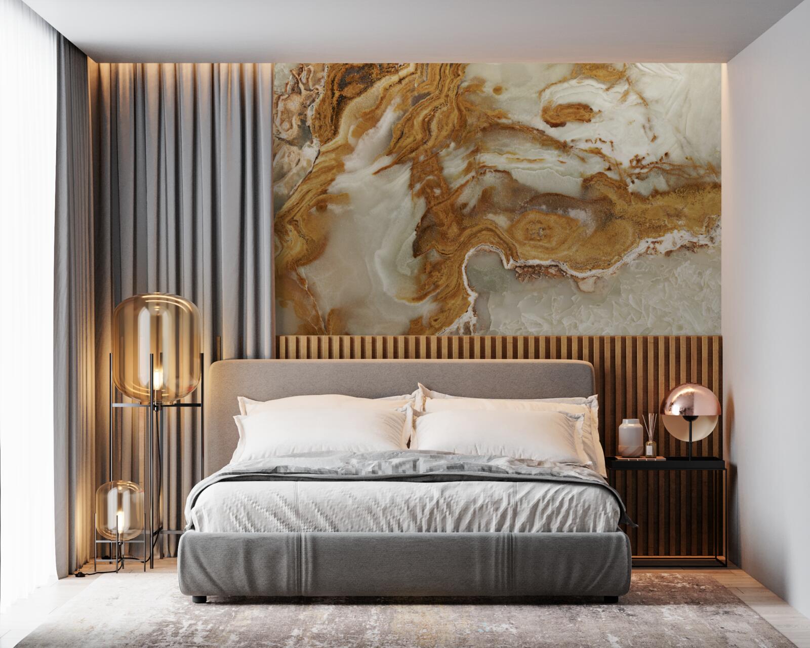 Fotobehang wit marmer met bruine adering