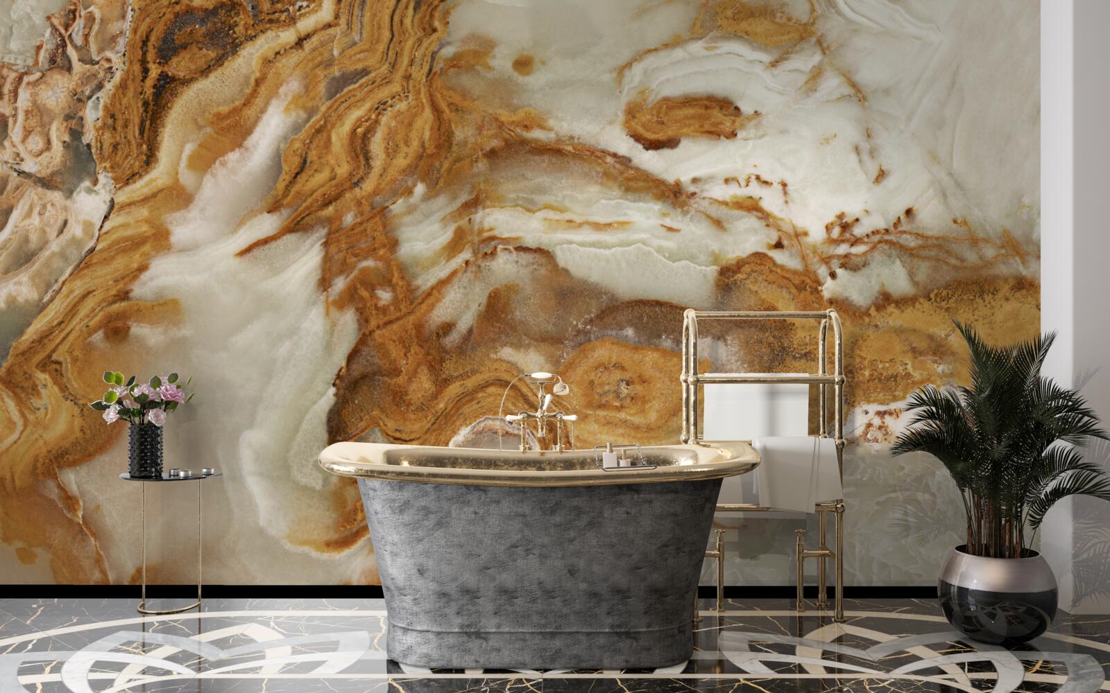 Fotobehang wit marmer met bruine adering