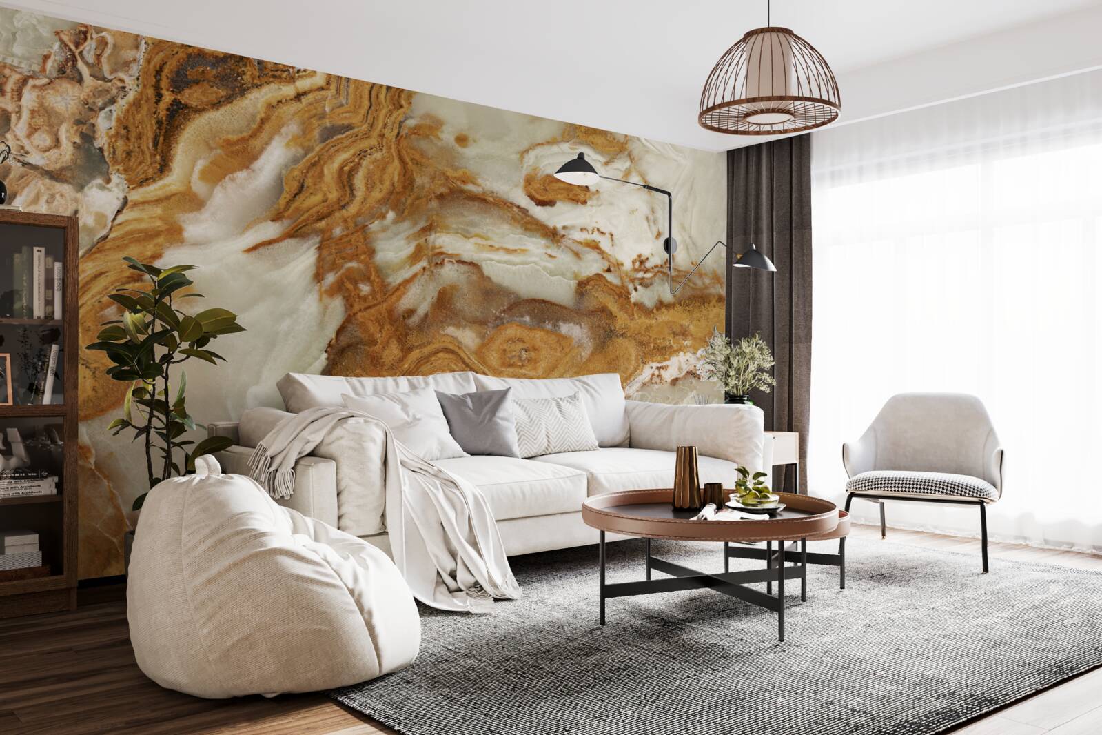 Fotobehang wit marmer met bruine adering