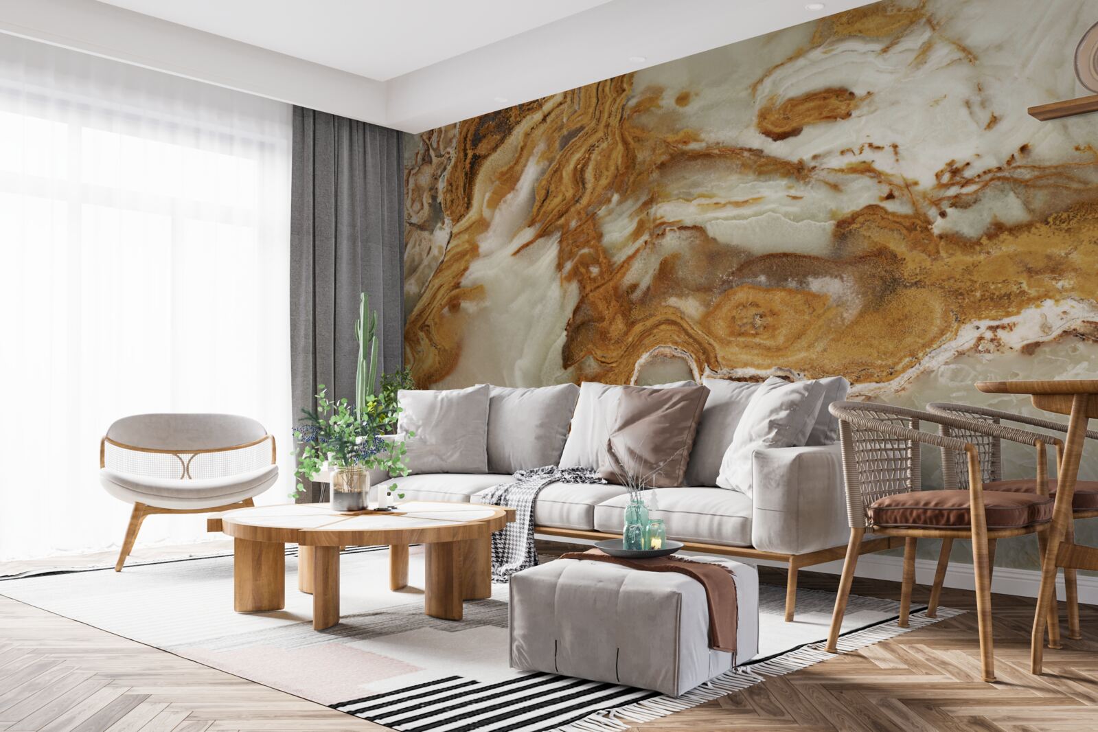 Fotobehang wit marmer met bruine adering