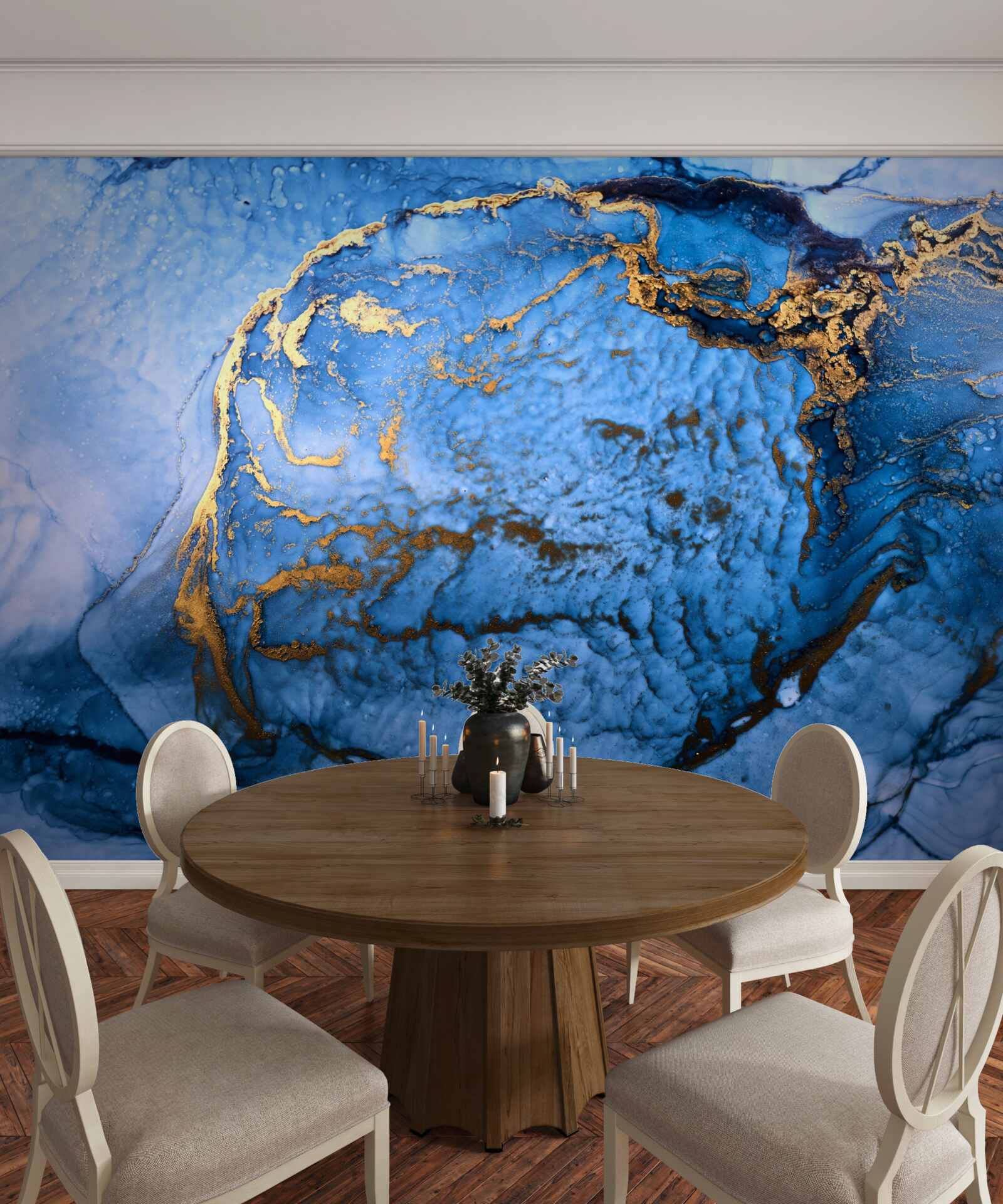 Fotobehang gouden vlekken op een blauwe zee