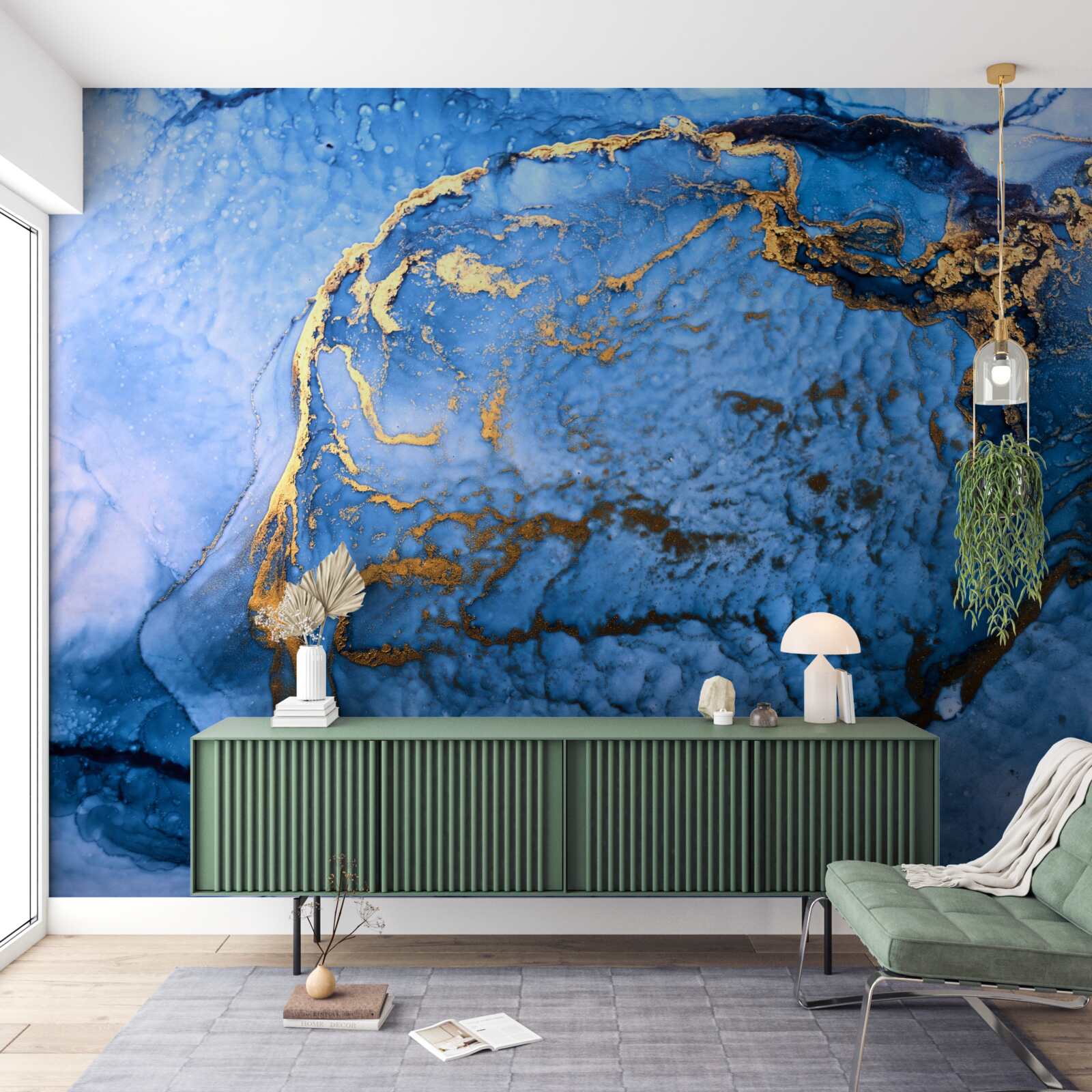 Fotobehang gouden vlekken op een blauwe zee