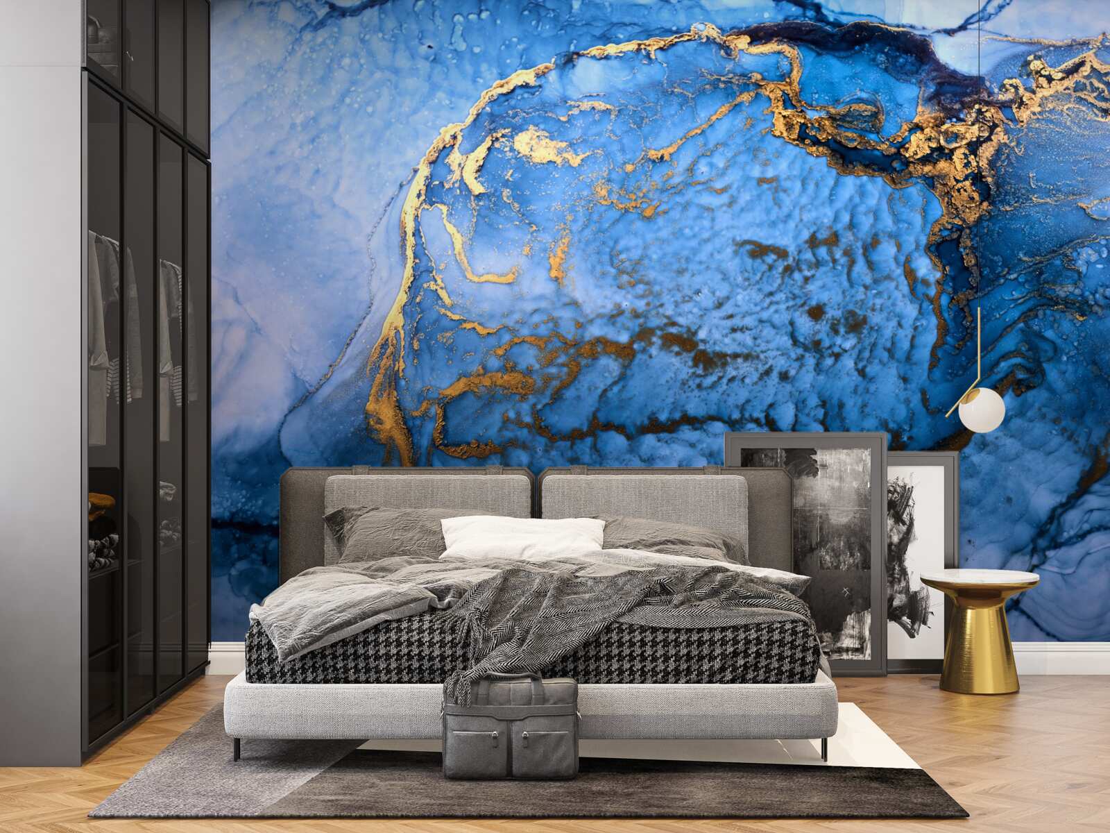 Fotobehang gouden vlekken op een blauwe zee