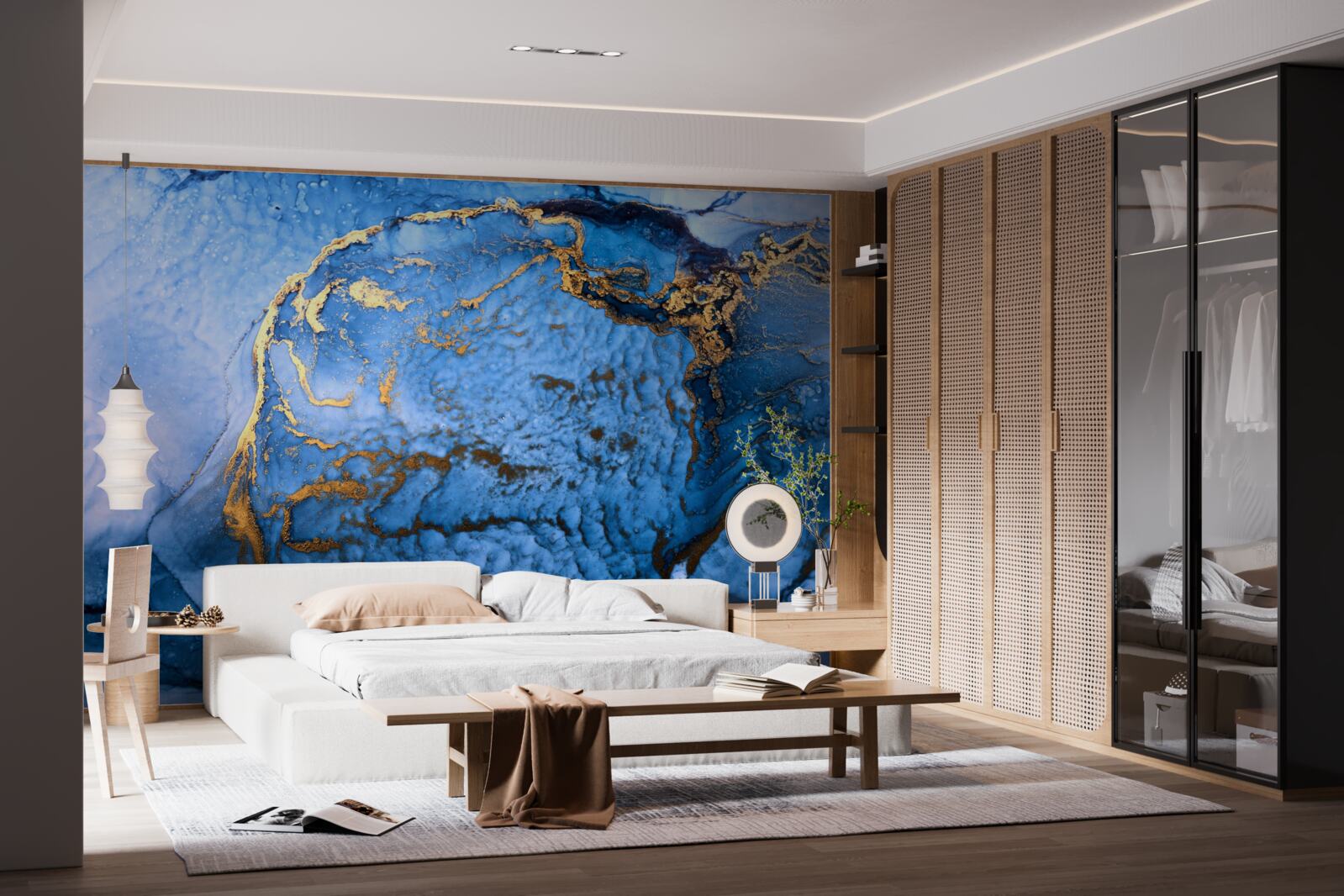 Fotobehang gouden vlekken op een blauwe zee