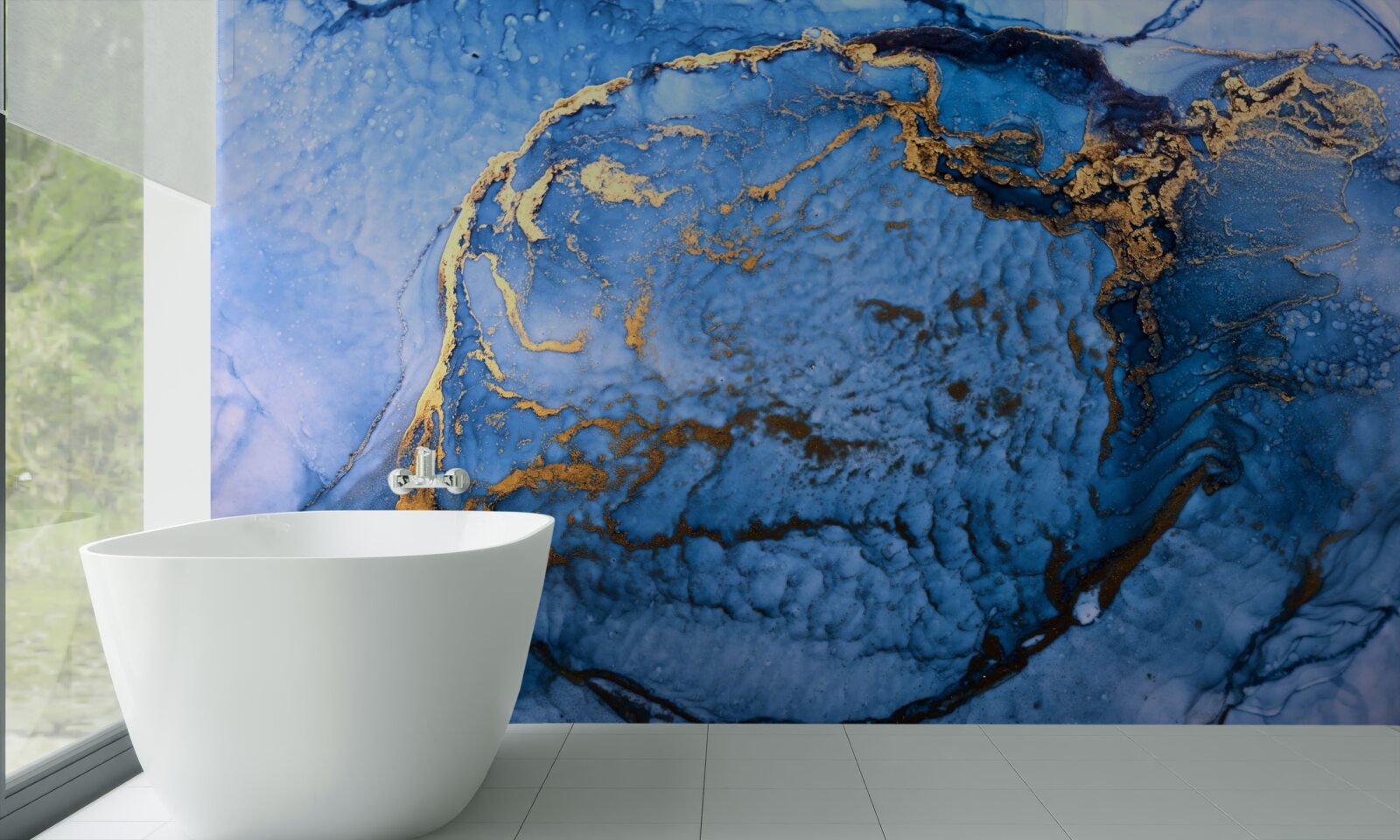 Fotobehang gouden vlekken op een blauwe zee