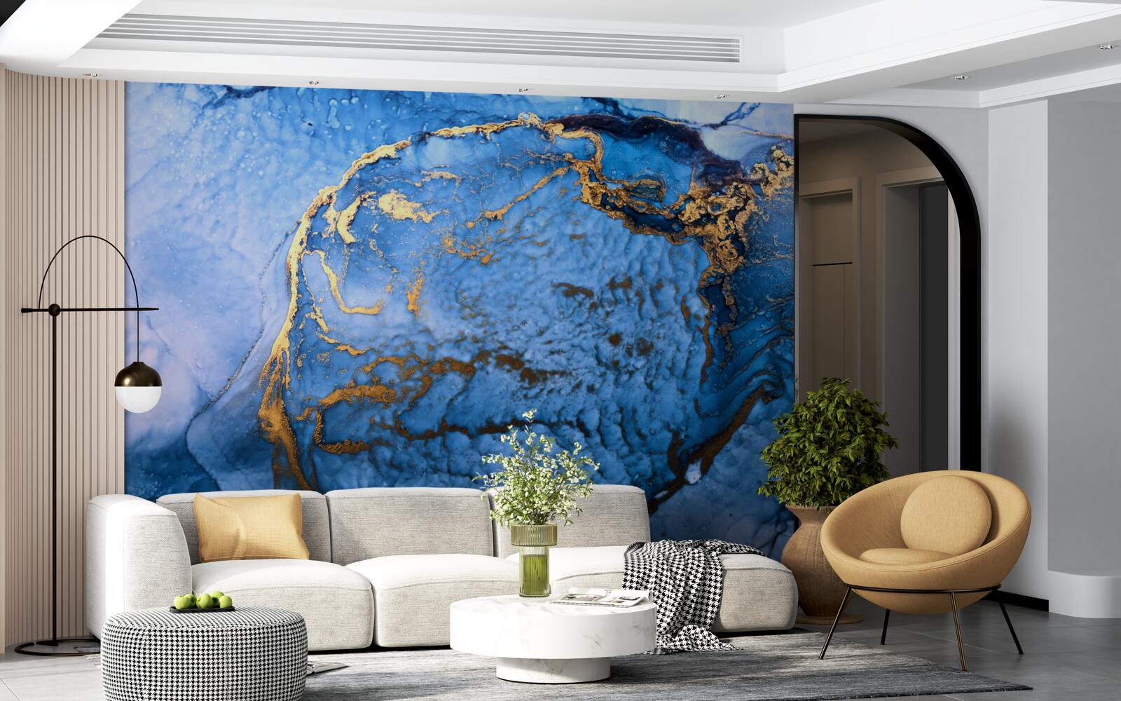 Fotobehang gouden vlekken op een blauwe zee