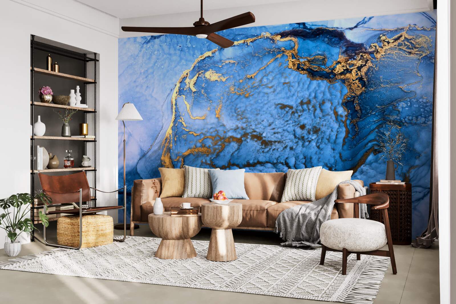 Fotobehang gouden vlekken op een blauwe zee