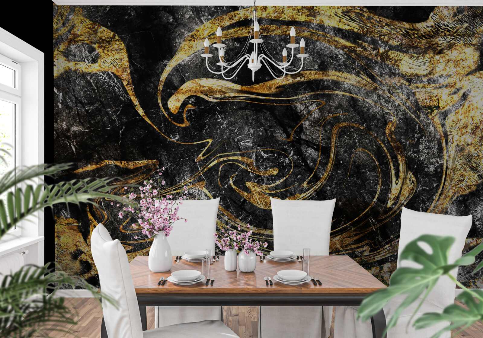 Fotobehang zwartgoud marmeren textuur van uitstekende kwaliteit